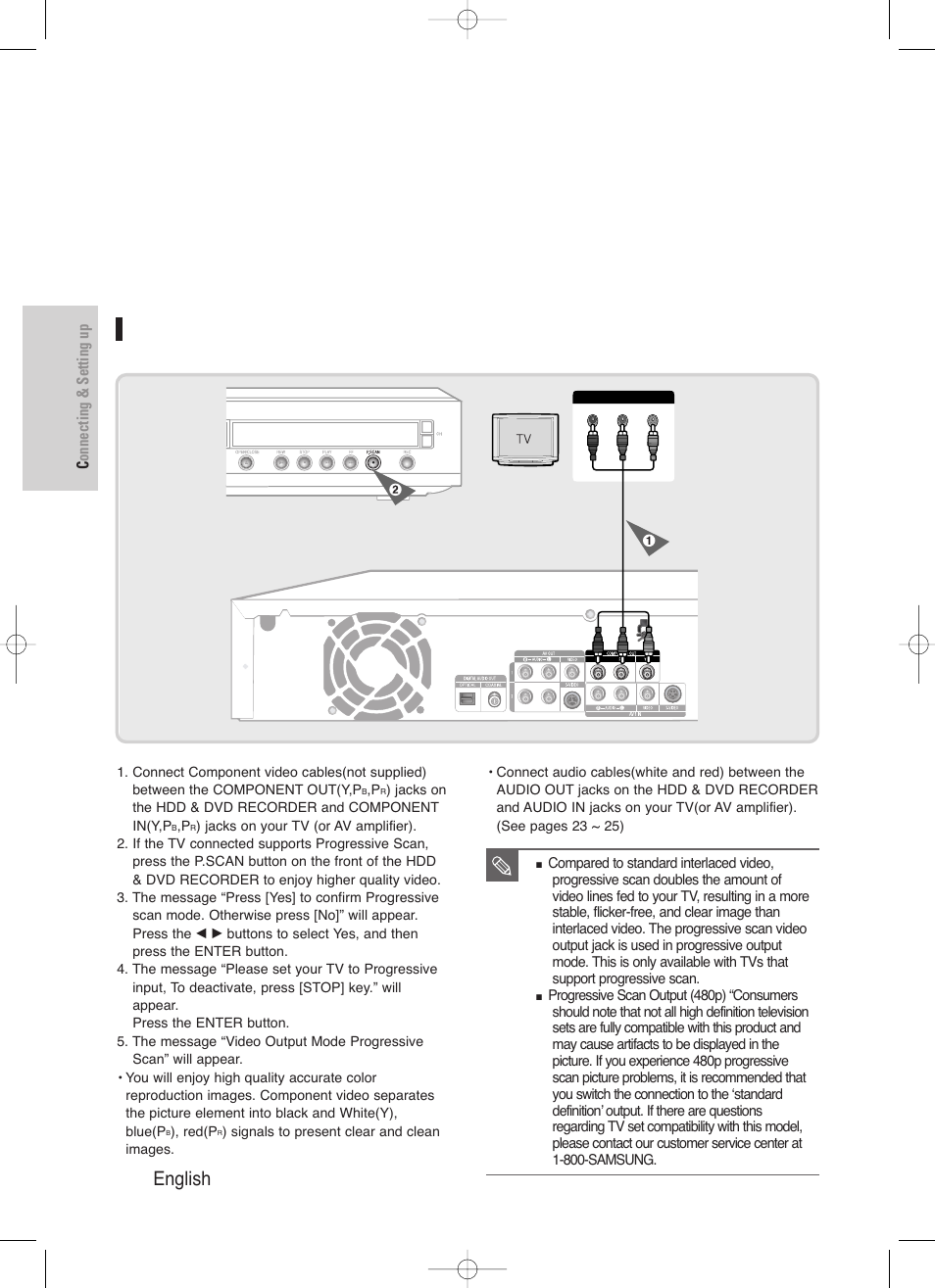 Connecting to component video input jacks(y,pb,pr), 22 - english, Connecting to component video input jacks(y,p | Connecting & setting up | Samsung DVD-HR720/ User Manual | Page 22 / 168