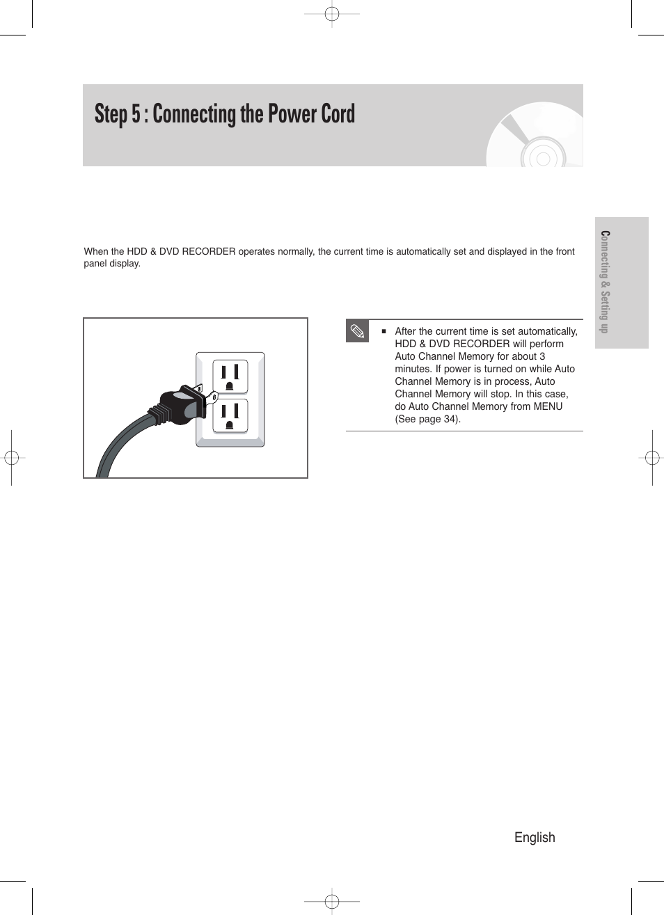 Step 5 : connecting the power cord | Samsung DVD-HR720/ User Manual | Page 29 / 168