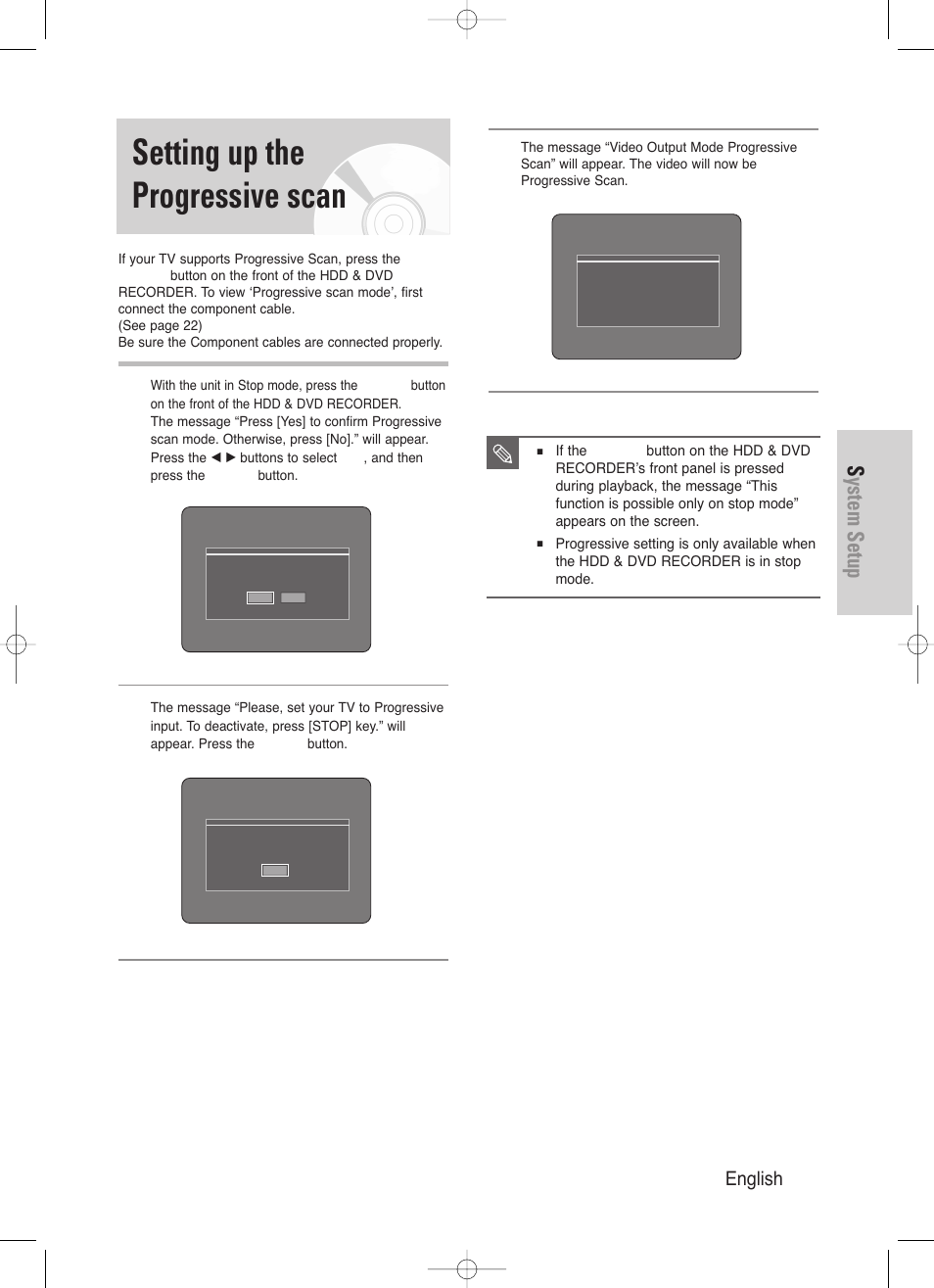 Setting up the progressive scan, System setup, English - 45 | Samsung DVD-HR720/ User Manual | Page 45 / 168