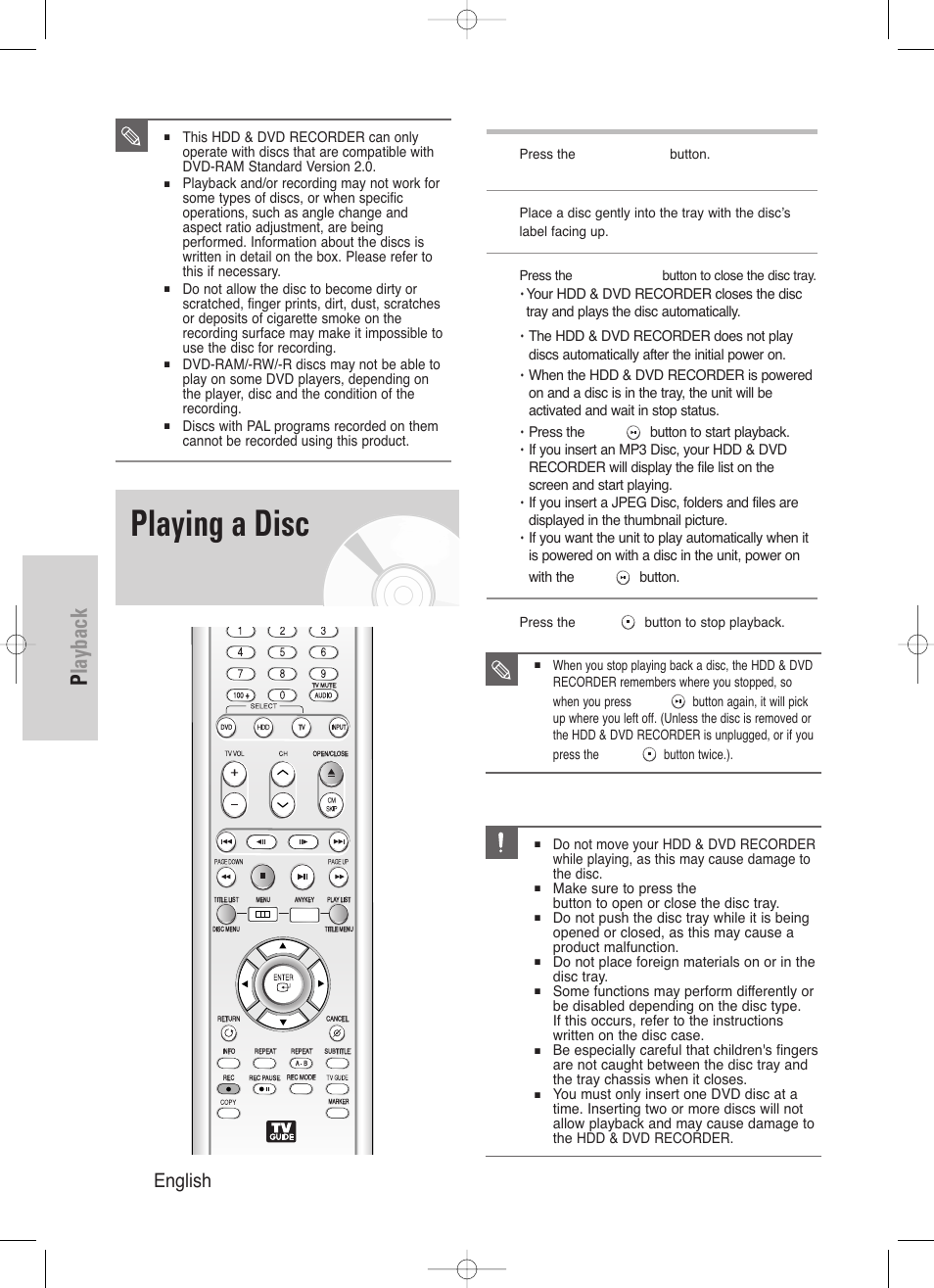 Playing a disc, Playback, 50 - english | Samsung DVD-HR720/ User Manual | Page 50 / 168