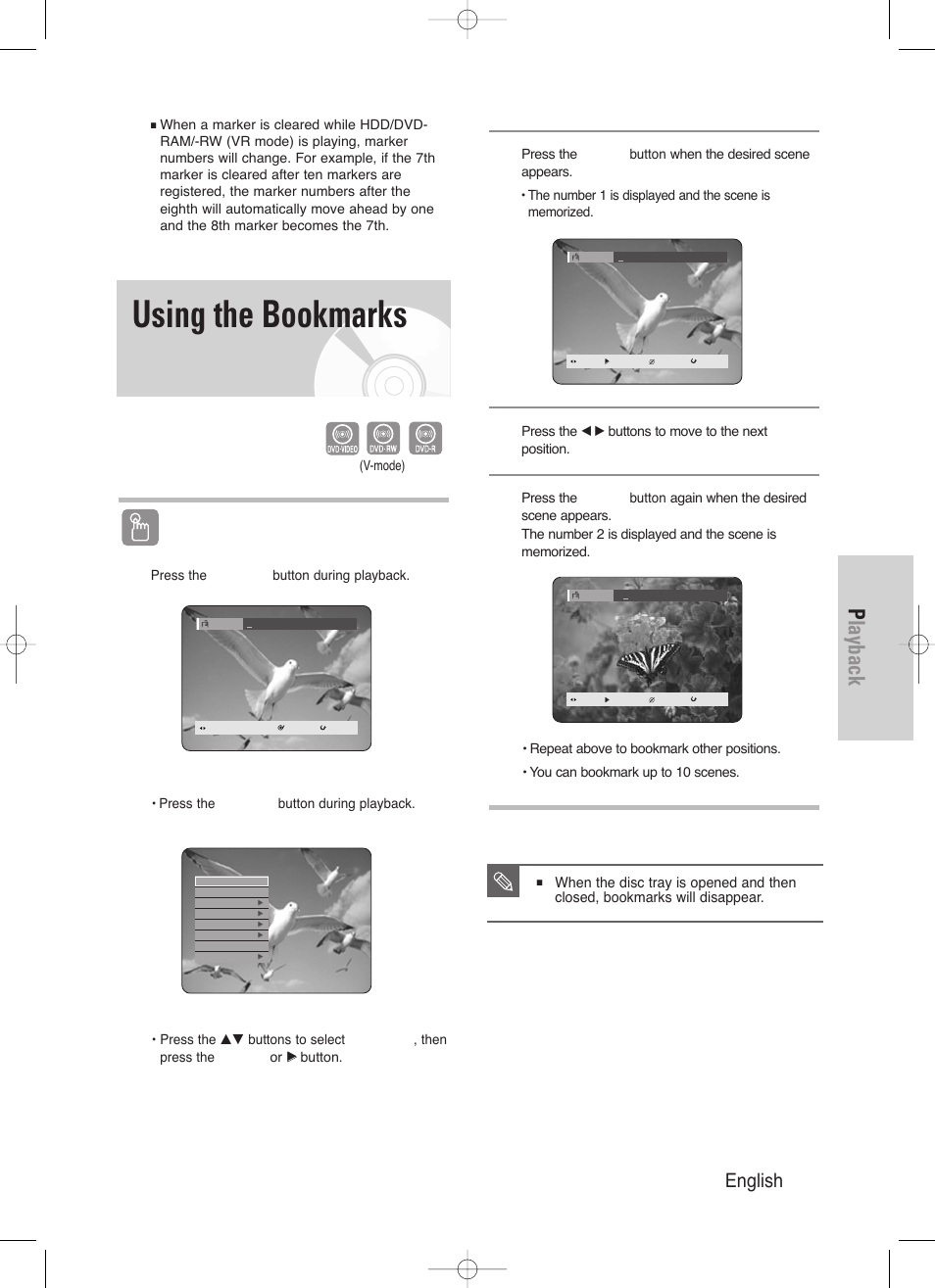 Using the bookmarks, Playback, English - 61 | Using the marker button | Samsung DVD-HR720/ User Manual | Page 61 / 168