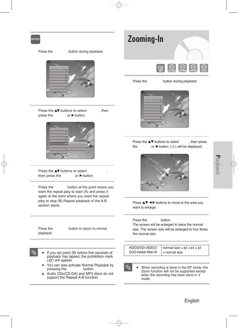 Zooming-in, Playback, English - 67 | Using the anykey button | Samsung DVD-HR720/ User Manual | Page 67 / 168