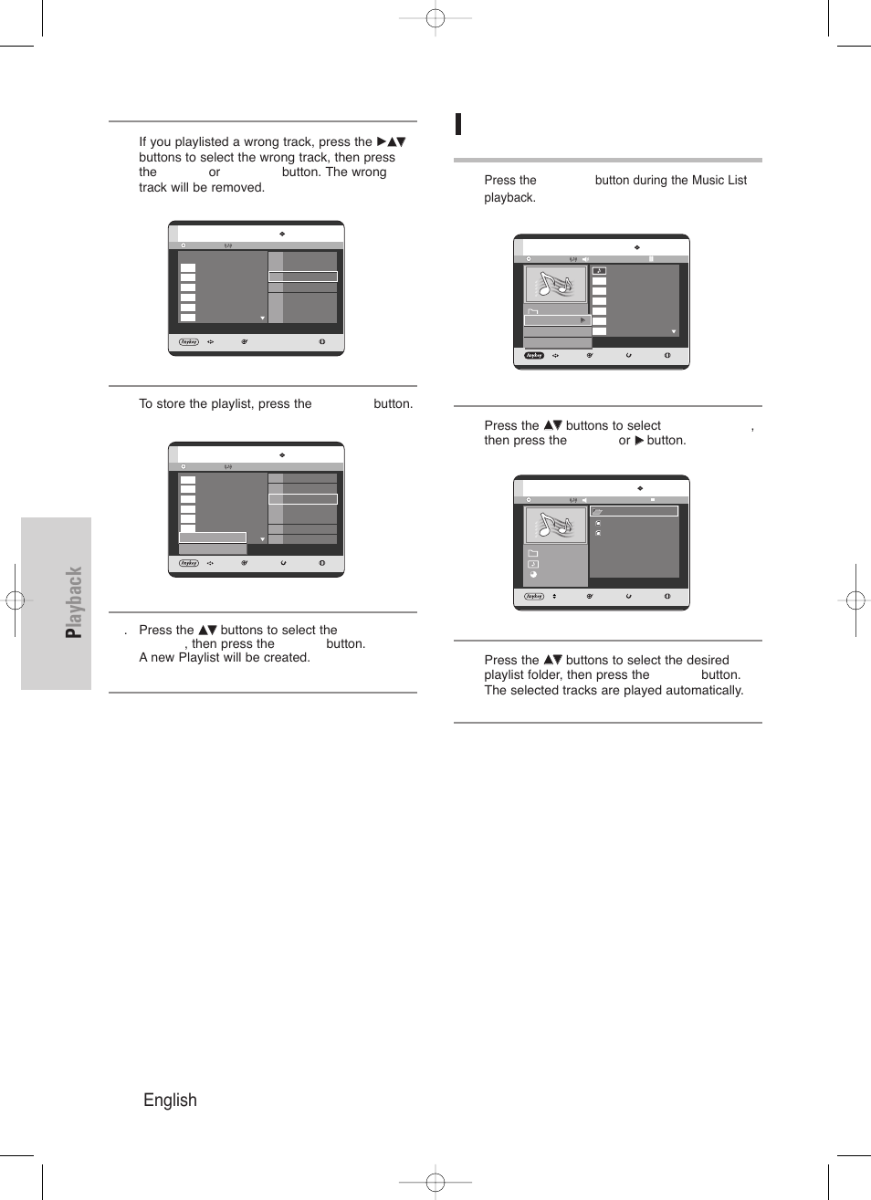 Playback, 72 - english, Go to playlist | If you playlisted a wrong track, press the, Press the, Button | Samsung DVD-HR720/ User Manual | Page 72 / 168