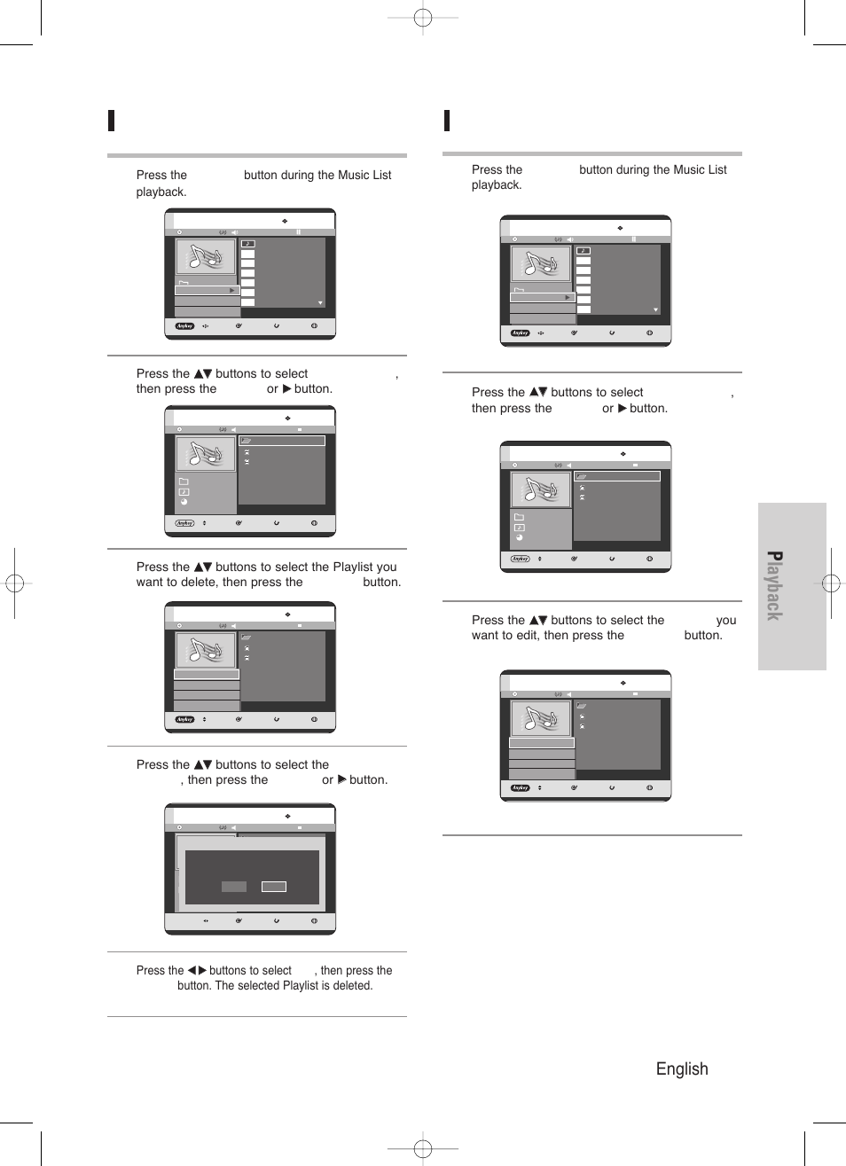 Playback, English - 73, Go to edit playlist | Delete the playlist, Press the, Button | Samsung DVD-HR720/ User Manual | Page 73 / 168