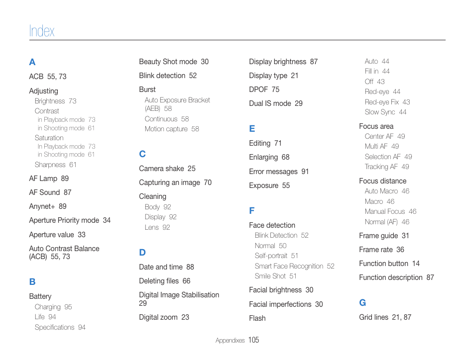 Index | Samsung WB600 User Manual | Page 106 / 109