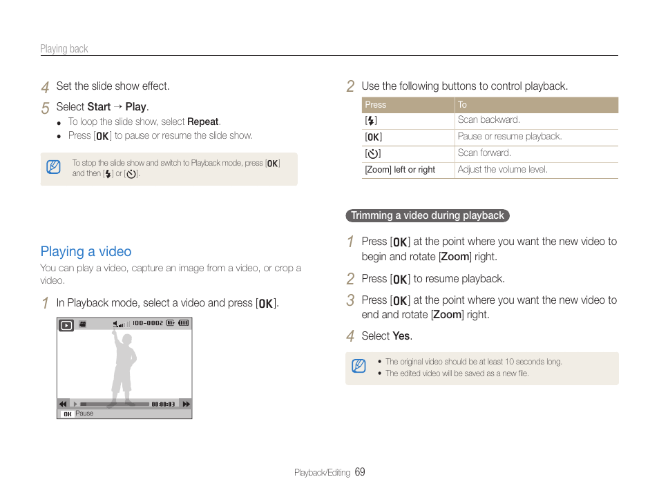 Playing a video | Samsung WB600 User Manual | Page 70 / 109