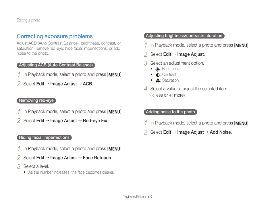 Correcting exposure problems | Samsung WB600 User Manual | Page 74 / 109