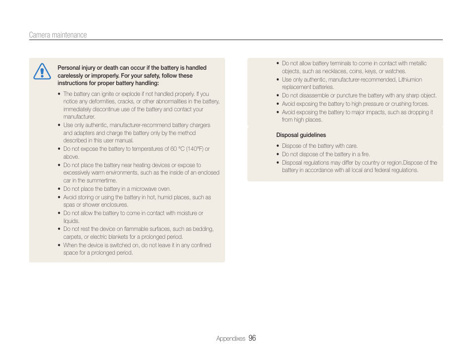 96 camera maintenance | Samsung WB600 User Manual | Page 97 / 109