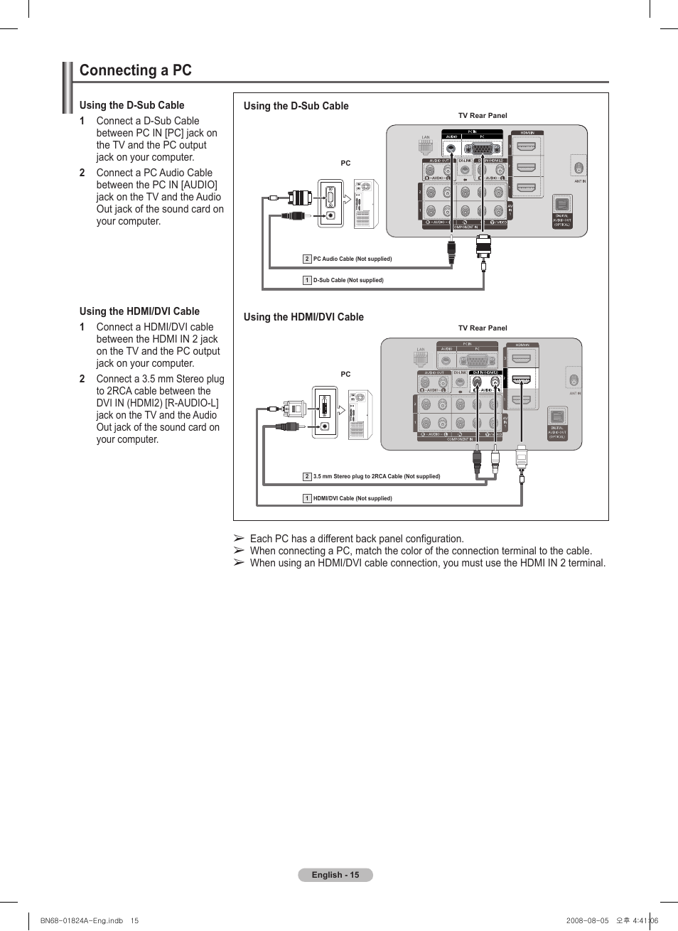 Connecting a pc | Samsung BN68-01824A-00 User Manual | Page 15 / 230