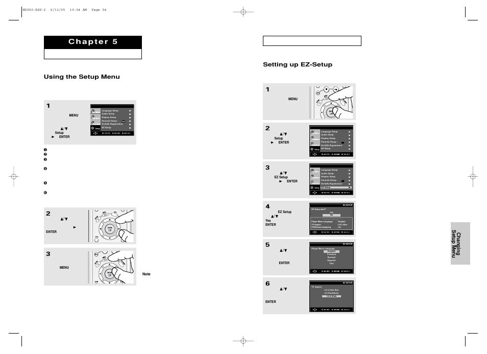 Changing setup menu, Using the setup menu, Setting up ez-setup | Samsung DVD-HD950 User Manual | Page 28 / 38