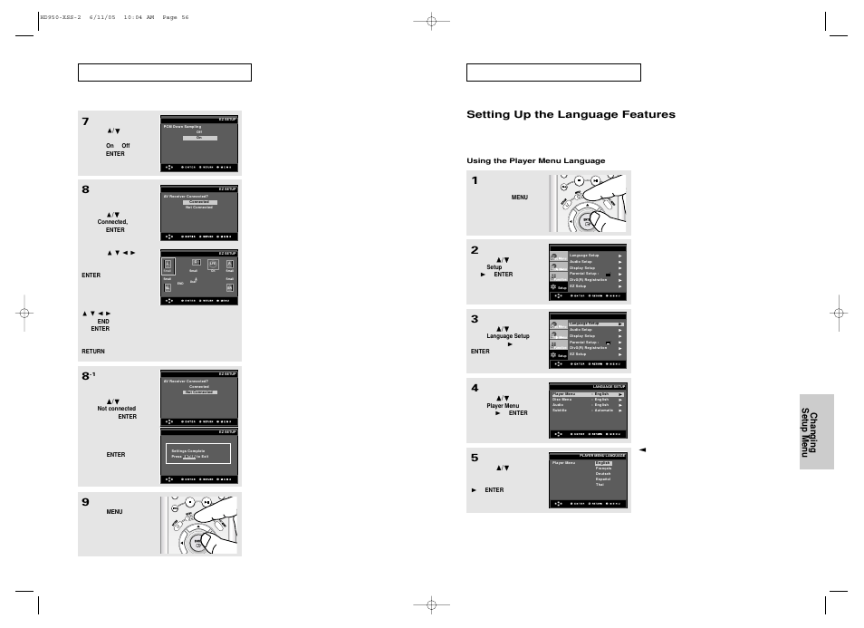 Setting up the language features, Changing setup menu | Samsung DVD-HD950 User Manual | Page 29 / 38