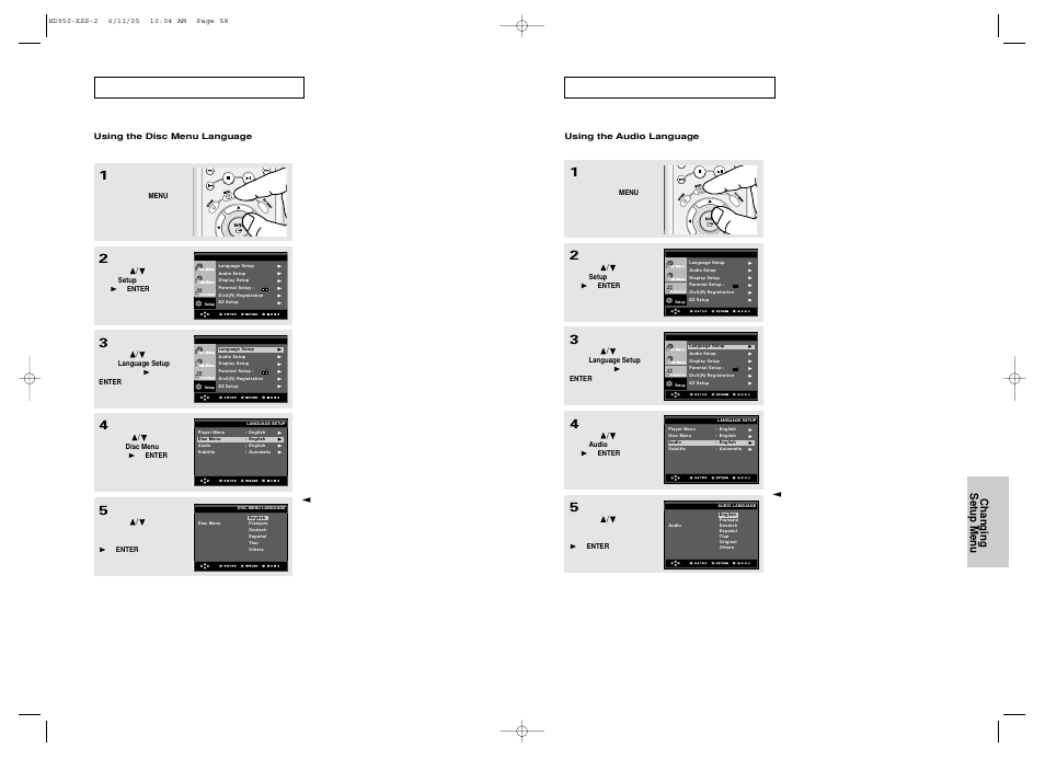 Changing setup menu | Samsung DVD-HD950 User Manual | Page 30 / 38