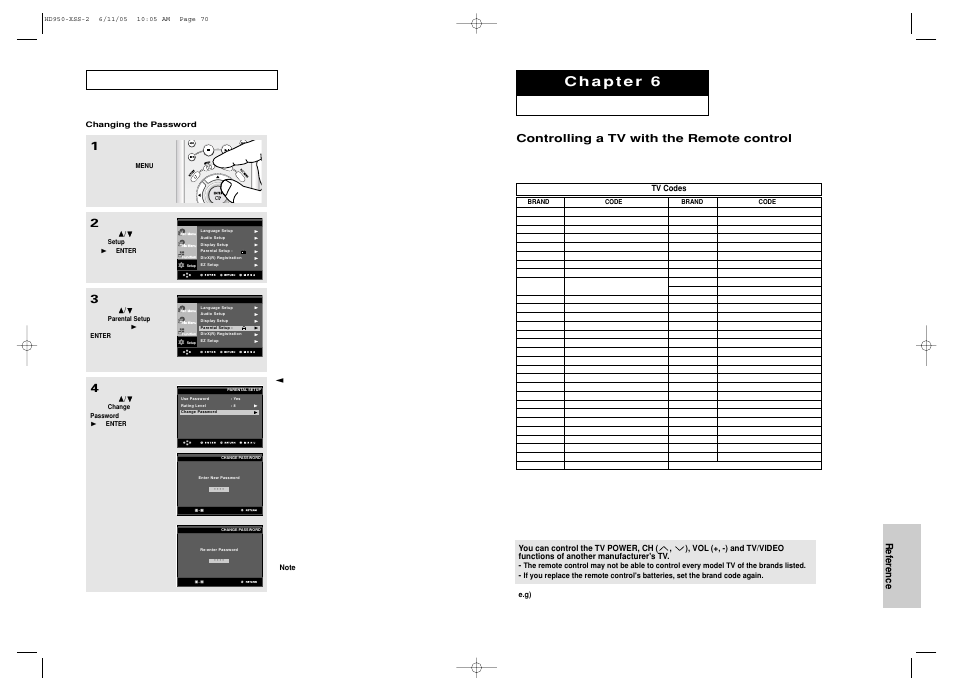 Reference, Controlling a tv with the remote control | Samsung DVD-HD950 User Manual | Page 36 / 38