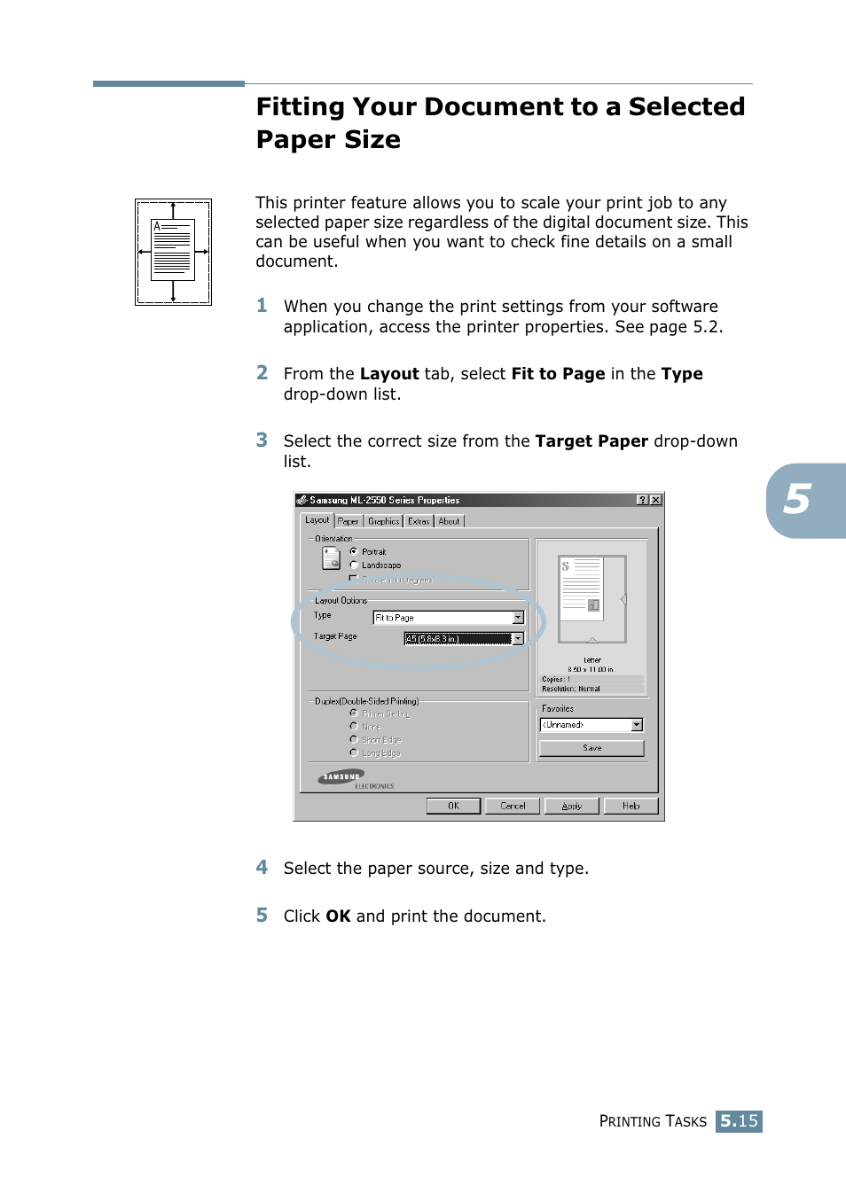 Fitting your document to a selected paper size | Samsung ML-2550 Series User Manual | Page 104 / 233