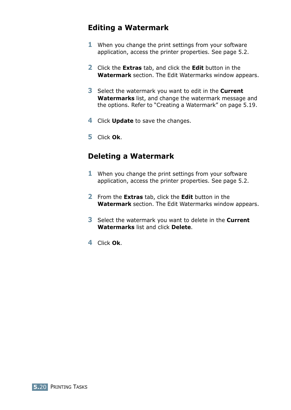 Editing a watermark, Deleting a watermark, Editing a watermark deleting a watermark | Samsung ML-2550 Series User Manual | Page 109 / 233