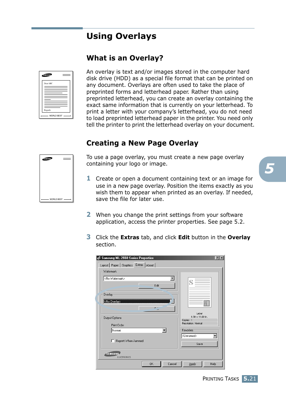 Using overlays, What is an overlay, Creating a new page overlay | Samsung ML-2550 Series User Manual | Page 110 / 233