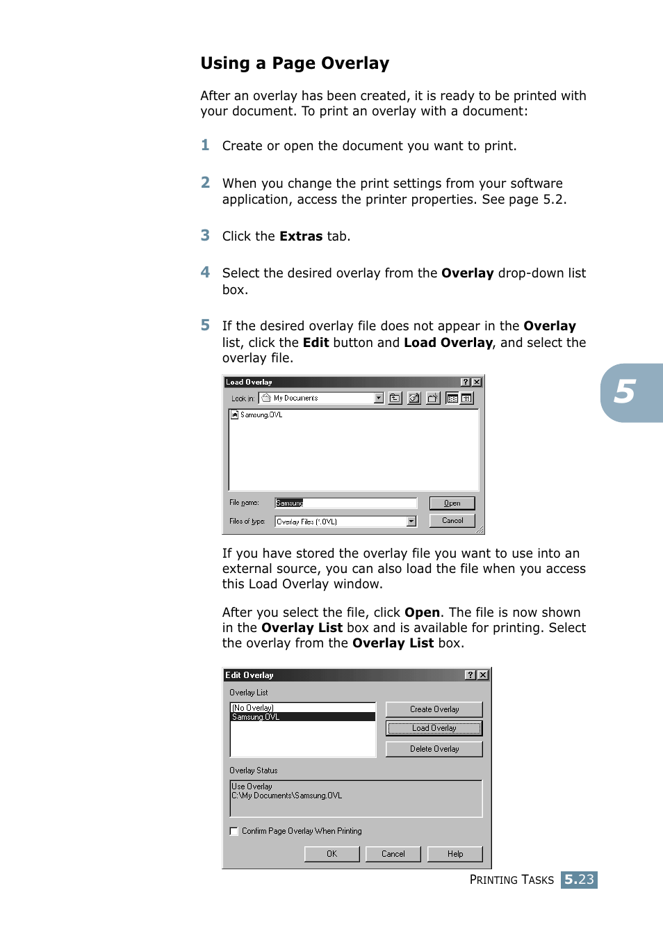 Using a page overlay | Samsung ML-2550 Series User Manual | Page 112 / 233