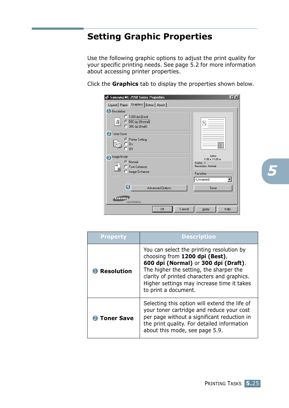 Setting graphic properties | Samsung ML-2550 Series User Manual | Page 114 / 233