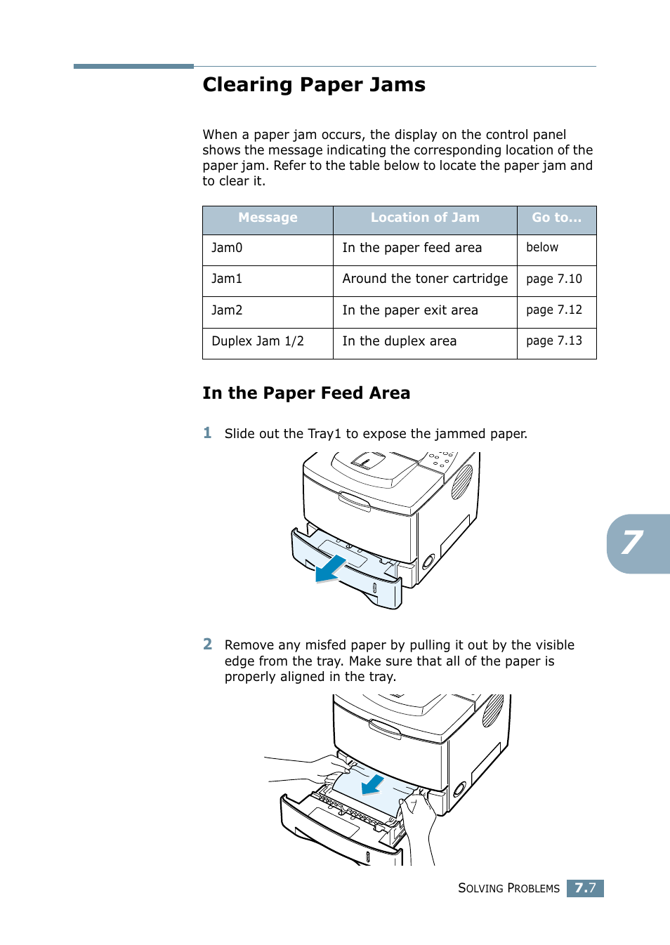 Clearing paper jams, In the paper feed area, Go to “clearing paper | Samsung ML-2550 Series User Manual | Page 134 / 233