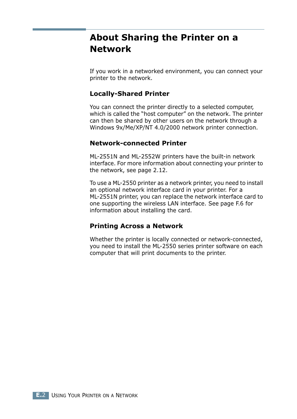 About sharing the printer on a network | Samsung ML-2550 Series User Manual | Page 195 / 233