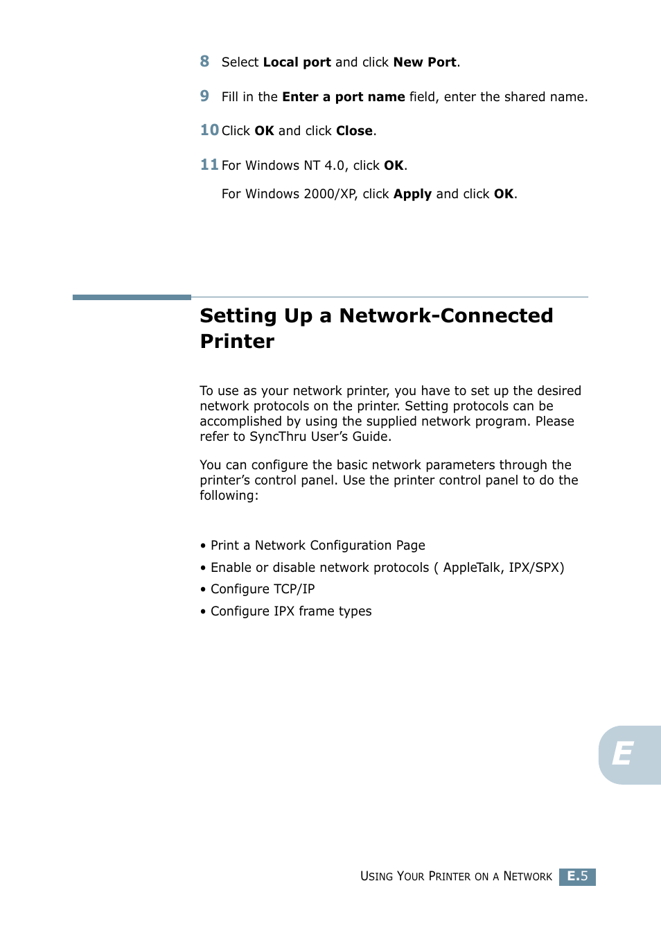 Setting up a network-connected printer | Samsung ML-2550 Series User Manual | Page 198 / 233