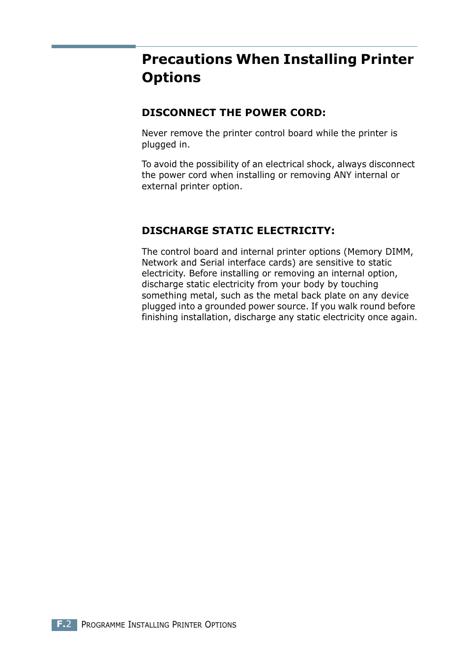 Precautions when installing printer options | Samsung ML-2550 Series User Manual | Page 209 / 233