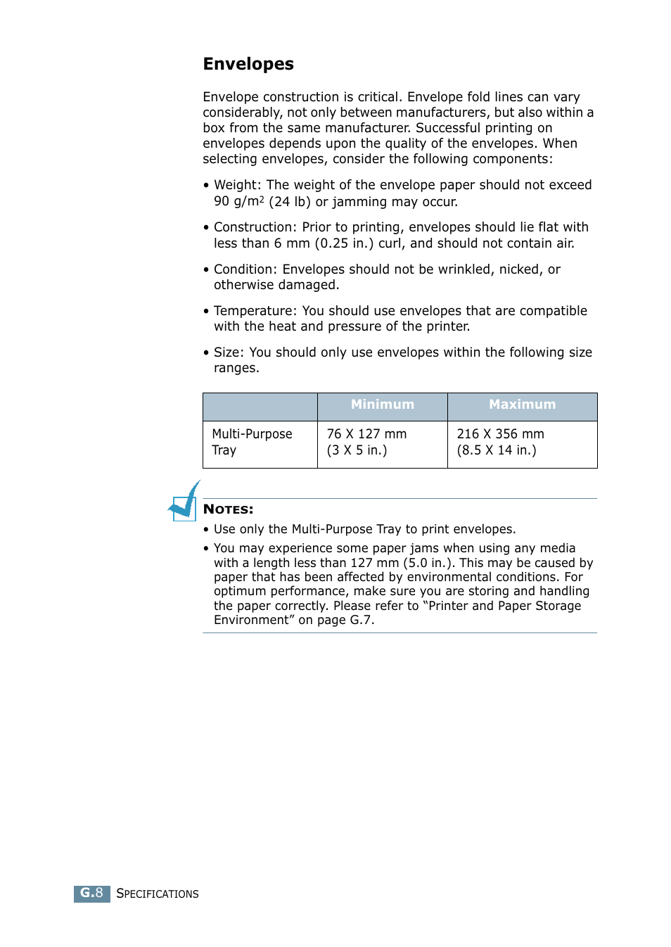 Envelopes | Samsung ML-2550 Series User Manual | Page 227 / 233