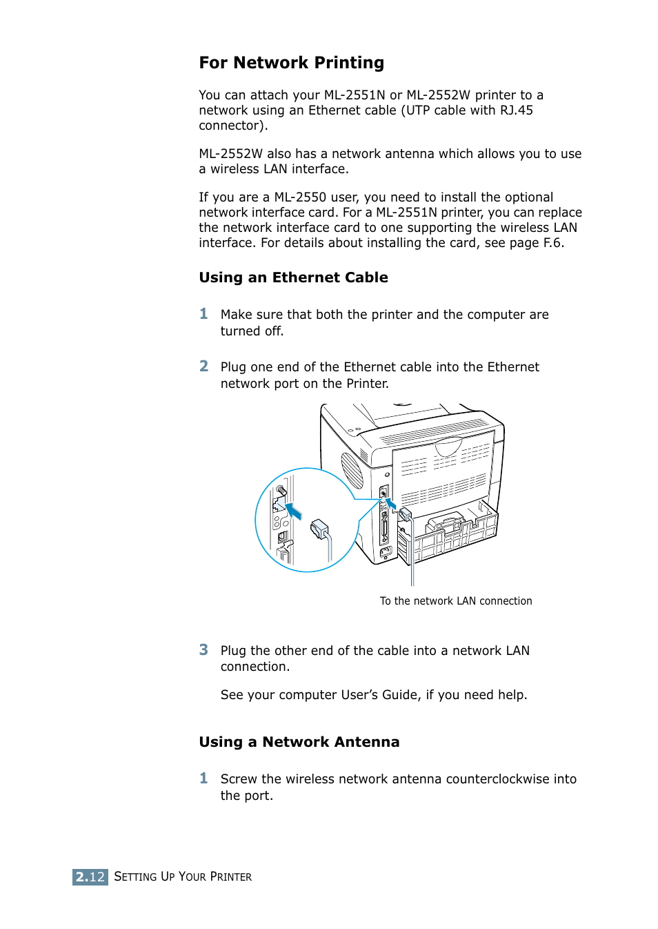 For network printing | Samsung ML-2550 Series User Manual | Page 35 / 233
