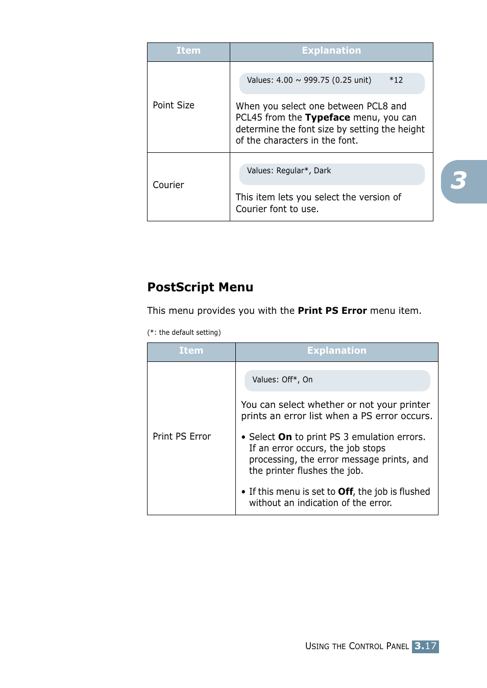 Postscript menu | Samsung ML-2550 Series User Manual | Page 60 / 233