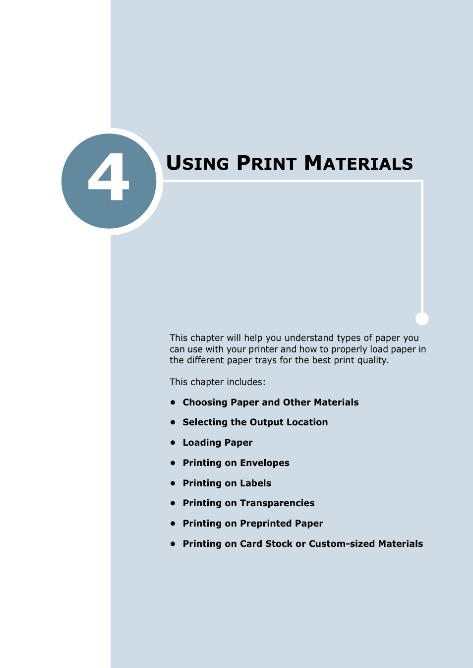 Using print materials, Chapter 4, Sing | Rint, Aterials | Samsung ML-2550 Series User Manual | Page 66 / 233