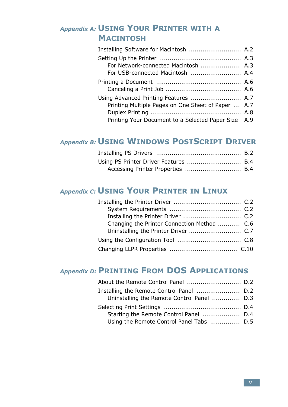 Dos a | Samsung ML-2550 Series User Manual | Page 8 / 233