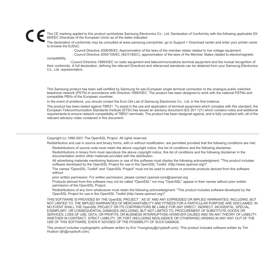 Declaration of conformity (european countries), Openssl license | Samsung SCX-6555N Series User Manual | Page 10 / 186
