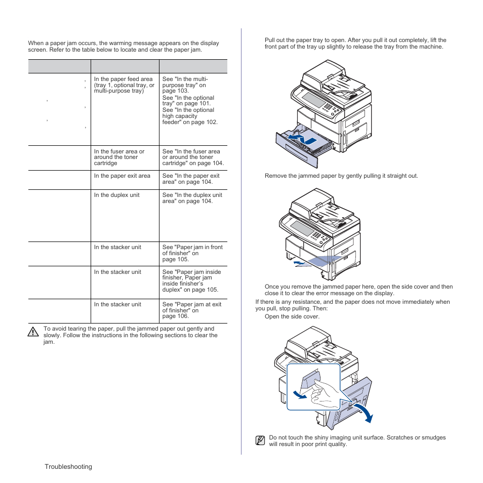 Clearing paper jams, In the tray 1, 100 clearing paper jams | D. (see "clearing | Samsung SCX-6555N Series User Manual | Page 100 / 186