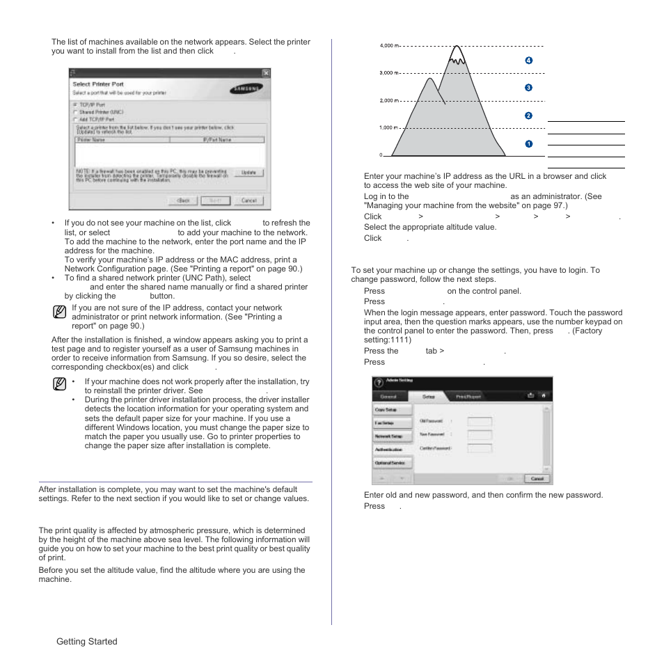 Machine's basic settings, Altitude adjustment, Setting the authentication password | 28 for | Samsung SCX-6555N Series User Manual | Page 28 / 186