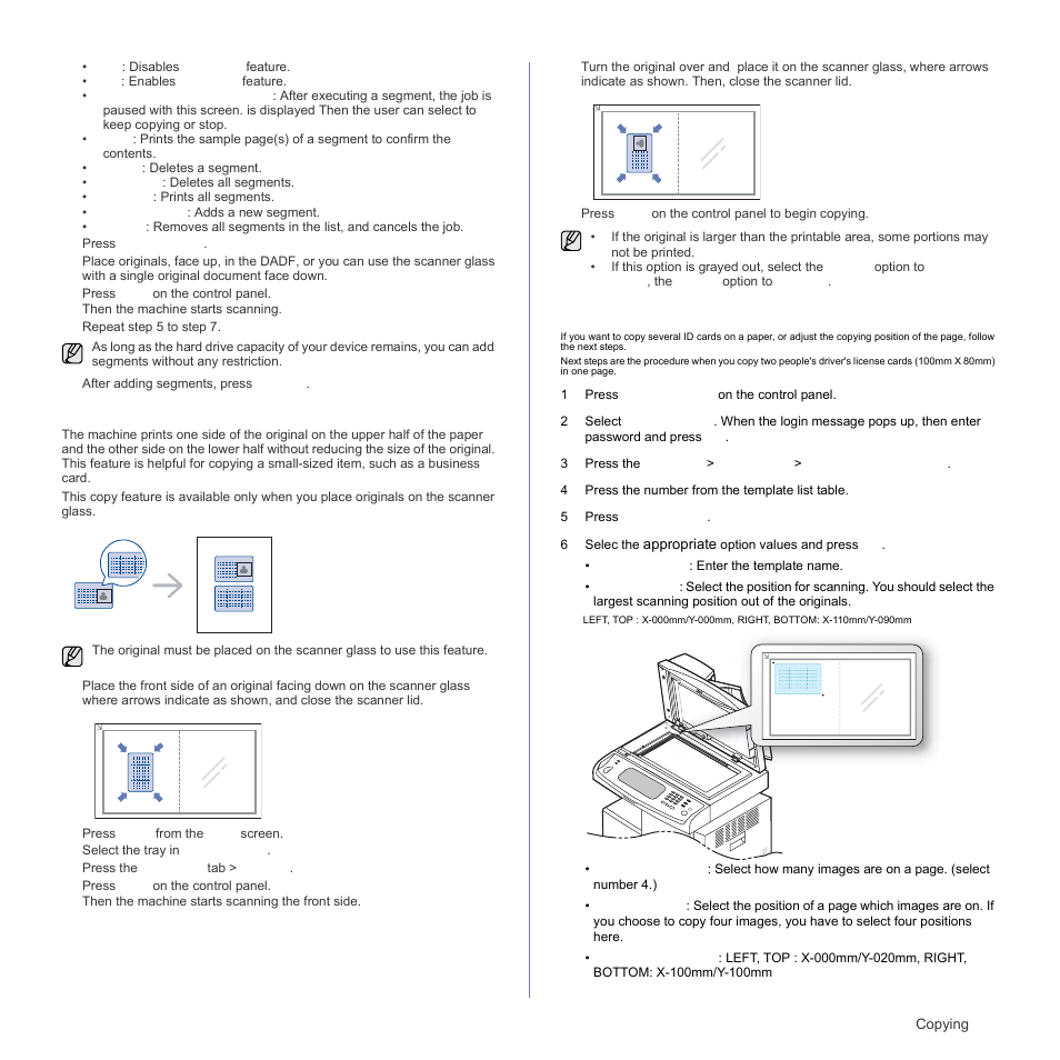 Id card copying, Copying id with the manual id copy option | Samsung SCX-6555N Series User Manual | Page 43 / 186