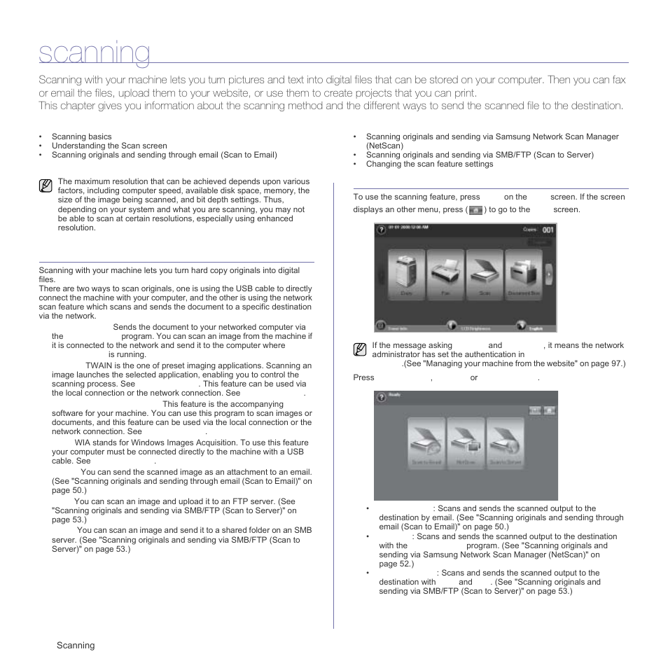 Scanning, Scanning basics, Understanding the scan screen | Understanding the | Samsung SCX-6555N Series User Manual | Page 48 / 186