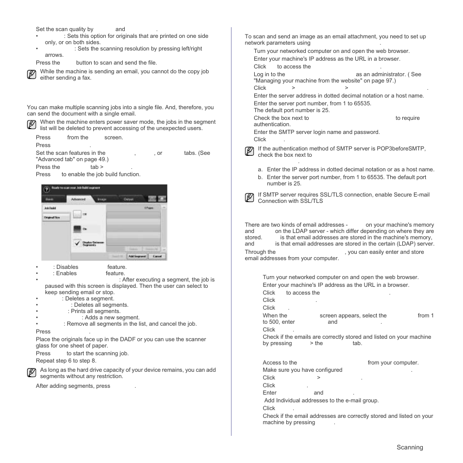 Setting up an email account, Storing email addresses, See "scanning | Samsung SCX-6555N Series User Manual | Page 51 / 186