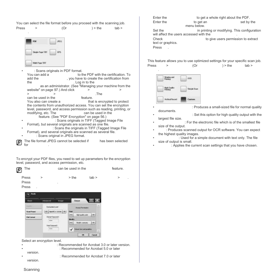 File format, Pdf encryption, Scan preset | Pdf en, T. (see "file | Samsung SCX-6555N Series User Manual | Page 56 / 186