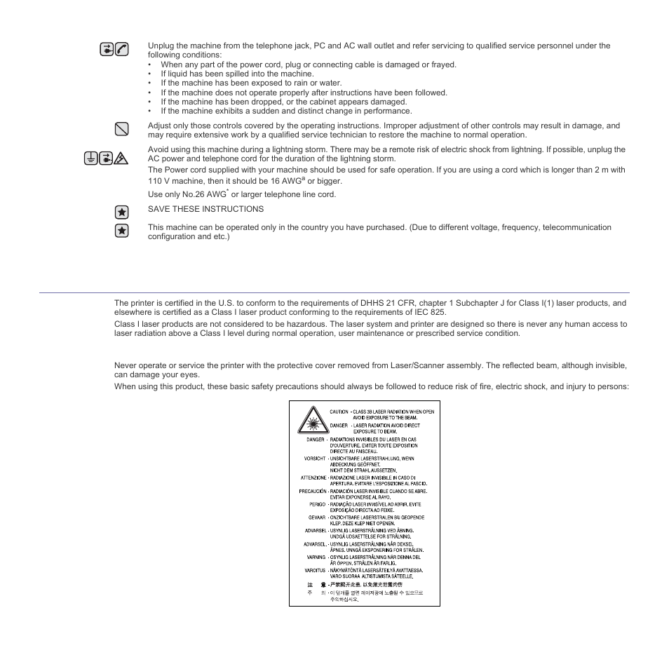 Laser safety statement | Samsung SCX-6555N Series User Manual | Page 6 / 186