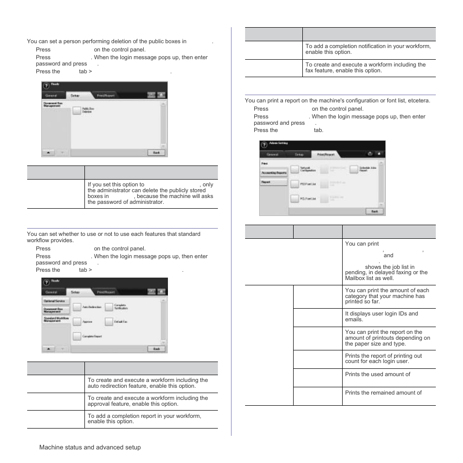 Document box management, Standard workflow management, Printing a report | Standa, See "printing a | Samsung SCX-6555N Series User Manual | Page 90 / 186