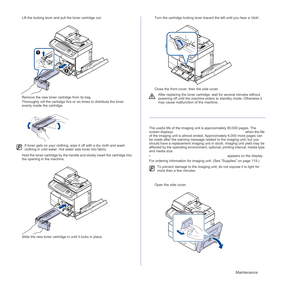 Maintaining the imaging unit, Expected cartridge life, Replacing the imaging unit | See "replacing the imaging unit" on | Samsung SCX-6555N Series User Manual | Page 95 / 186