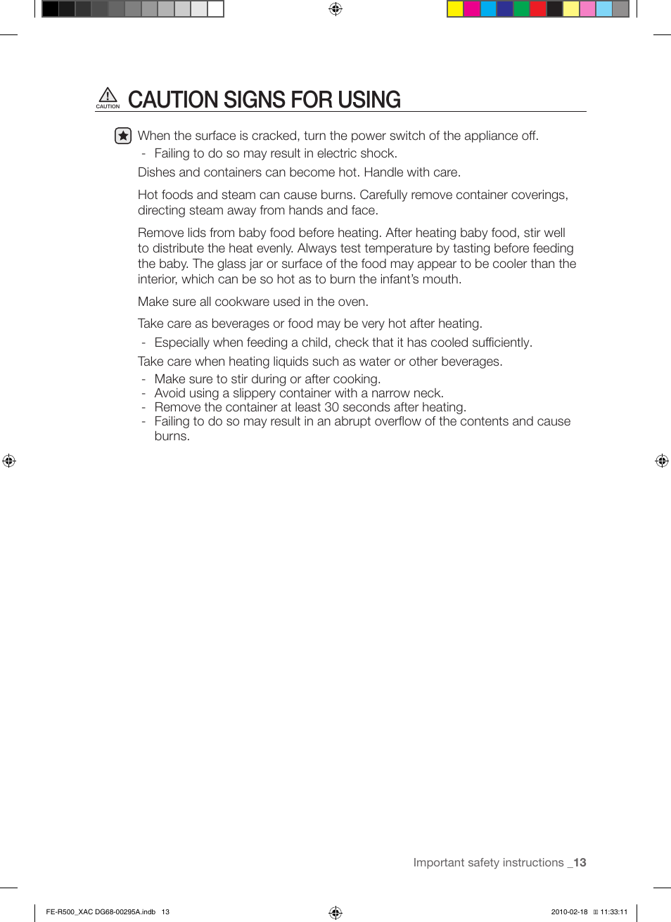 Caution signs for using | Samsung DG68-00295A User Manual | Page 13 / 62