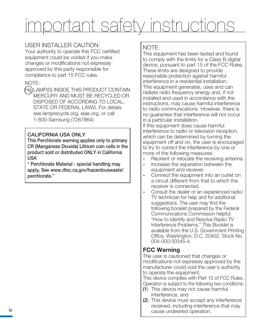 Important safety instructions | Samsung HMX-R10SN User Manual | Page 10 / 157