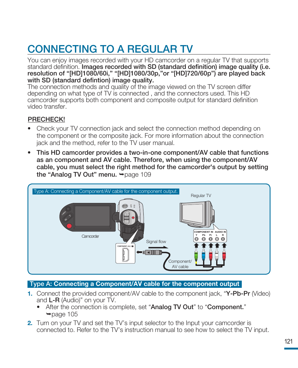 Connecting to a regular tv | Samsung HMX-R10SN User Manual | Page 125 / 157