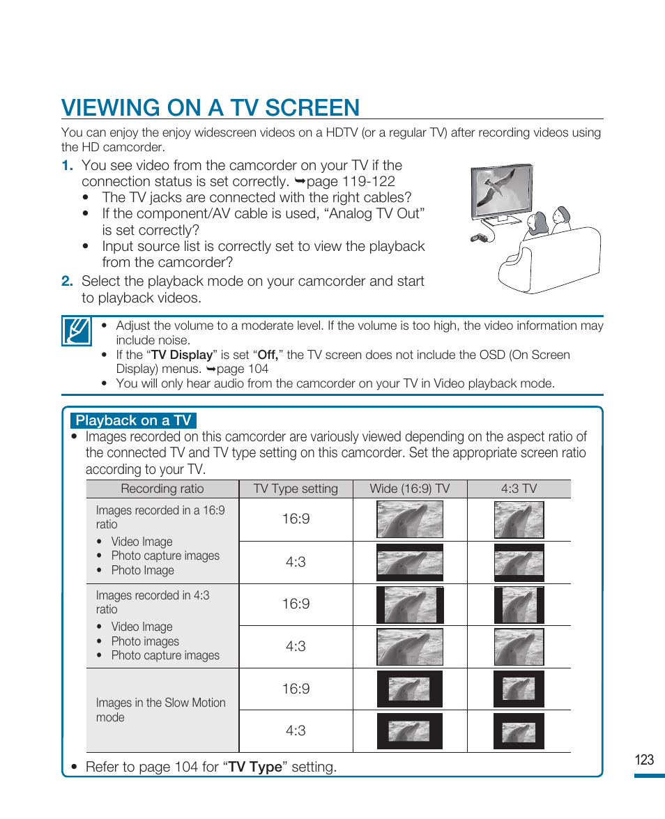 Viewing on a tv screen | Samsung HMX-R10SN User Manual | Page 127 / 157