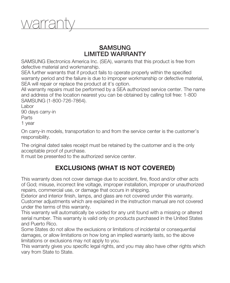 Warranty | Samsung HMX-R10SN User Manual | Page 156 / 157
