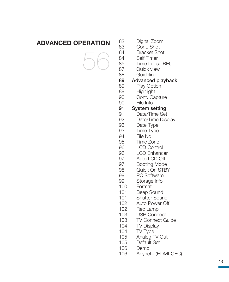 Advanced operation | Samsung HMX-R10SN User Manual | Page 17 / 157