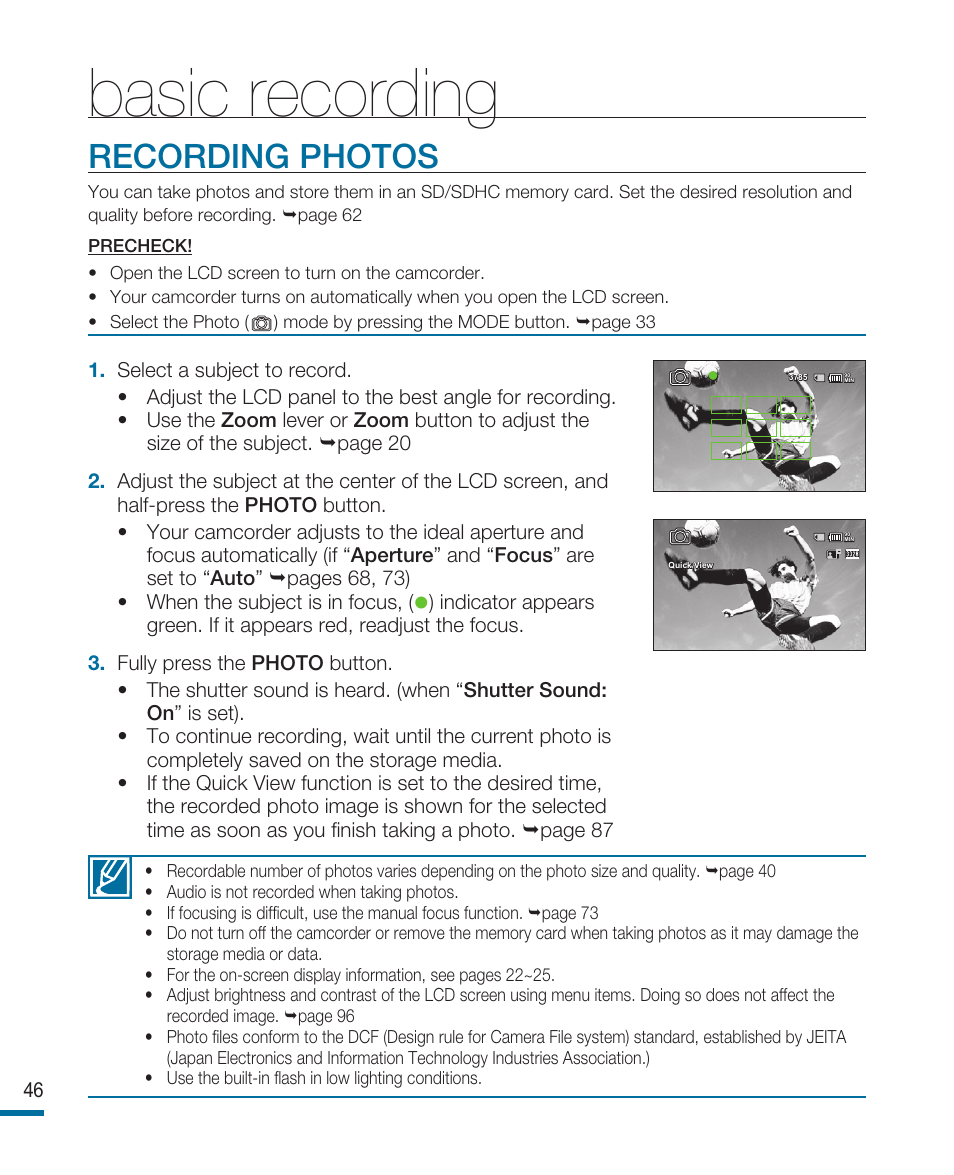 Recording photos, Basic recording | Samsung HMX-R10SN User Manual | Page 50 / 157