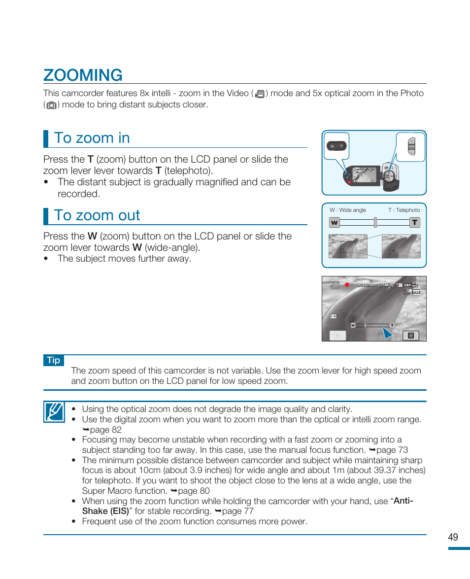 Zooming | Samsung HMX-R10SN User Manual | Page 53 / 157