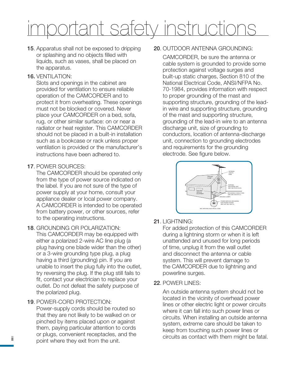 Important safety instructions | Samsung HMX-R10SN User Manual | Page 8 / 157